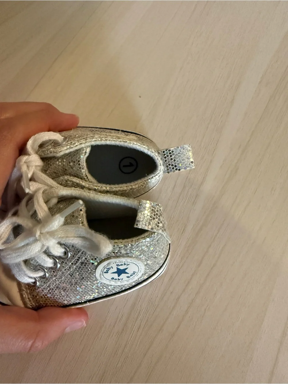 Converse Baby Glitter High-Top Sneakers in Silver and White
